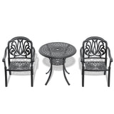3-Piece Set Of Cast Aluminum Patio Furniture  With Black Frame and  Seat Cushions In Random Colors