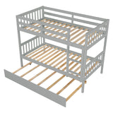 Twin Over Twin Bunk Beds with Trundle, Solid Wood Trundle Bed Frame with Safety Rail and Ladder, Kids/Teens Bedroom, Guest Room Furniture, Can Be converted into 2 Beds,Grey (Old Sku:W504S00027) - Home Elegance USA