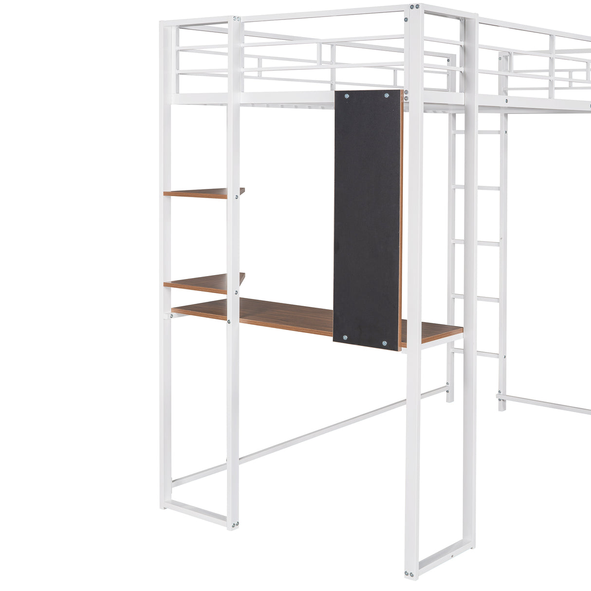 Twin Metal Loft Bed with 2 Shelves and one Desk ,WHITE(Old SKU: MF281206AAK)