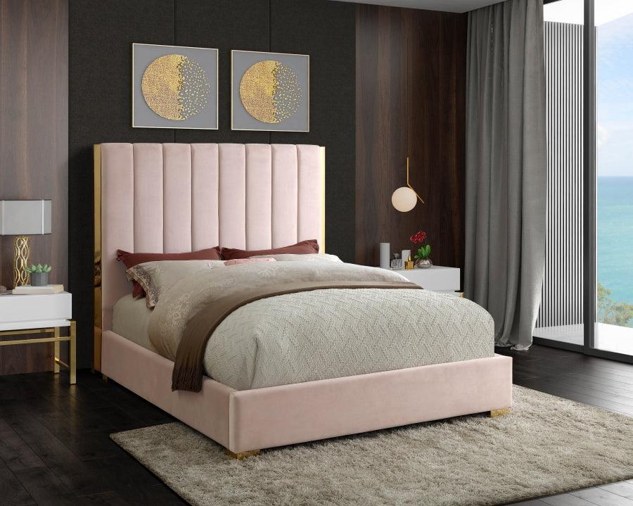 Meridian Furniture - Becca Velvet Queen Bed In Pink - Beccapink-Q