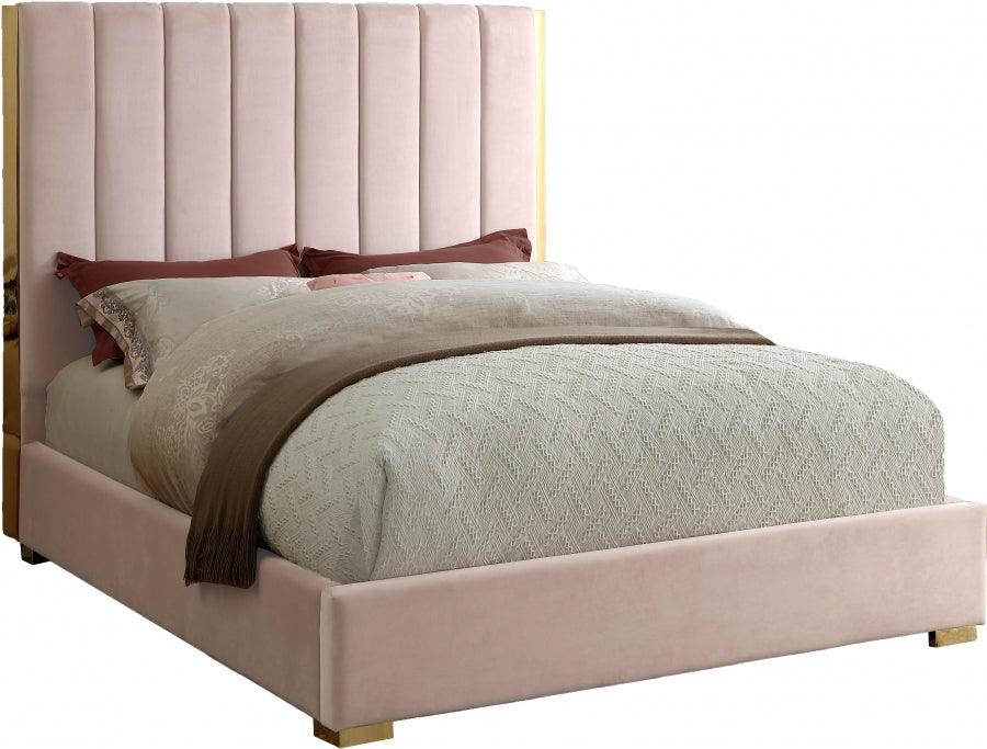 Meridian Furniture - Becca Velvet Queen Bed In Pink - Beccapink-Q