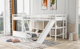 Twin over Full Bunk Bed with Twin Size Loft Bed with Desk and Slide,Full-Length Guardrail, White - Home Elegance USA