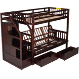 Twin over Full Bunk Bed with Two Drawers and Staircase, Down Bed can be Converted into Daybed,Espresso Home Elegance USA