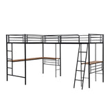 Twin Size Metal Loft Bed with Two Built-in Desks,Black - Home Elegance USA