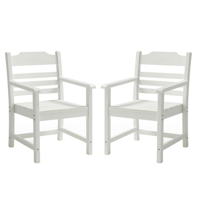 Patio Dining Chair with Armset Set of 2, Pure White with Imitation Wood Grain Wexture,HIPS Material