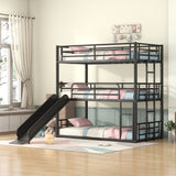 Twin Size Metal Bunk Bed with Ladders and Slide, Divided into Platform and Loft Bed, Black - Home Elegance USA