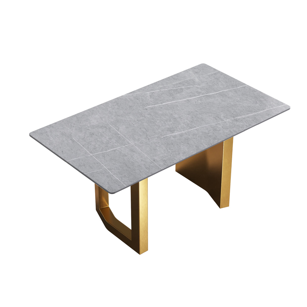 63"Modern artificial stone gray straight edge golden metal leg dining table -6 people - Home Elegance USA