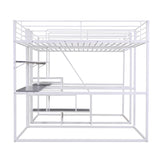 Double Twin over Twin Metal Bunk Bed with Desk, Shelves and Storage Staircase, White - Home Elegance USA