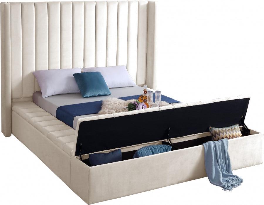 Meridian Furniture - Kiki Velvet Queen Bed In Cream - Kikicream-Q