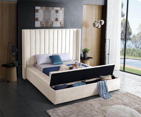 Meridian Furniture - Kiki Velvet Queen Bed In Cream - Kikicream-Q