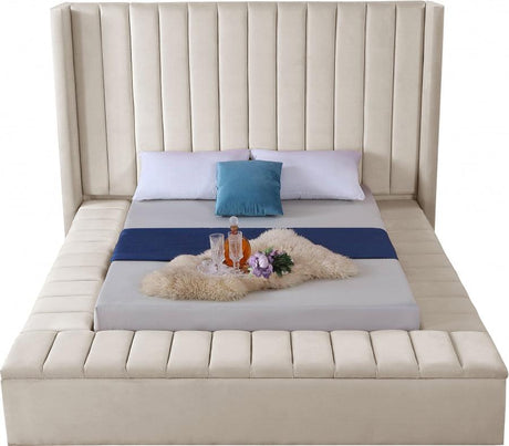 Meridian Furniture - Kiki Velvet Queen Bed In Cream - Kikicream-Q