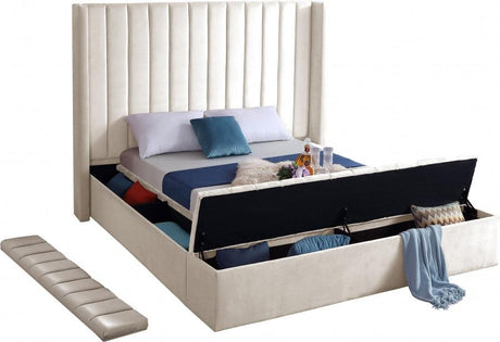 Meridian Furniture - Kiki Velvet Queen Bed In Cream - Kikicream-Q