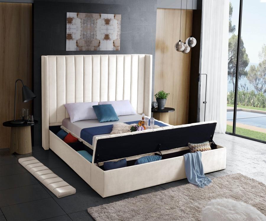 Meridian Furniture - Kiki Velvet King Bed In Cream - Kikicream-K