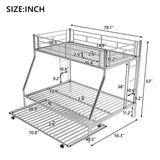 Twin over Full Bed with Sturdy Steel Frame, Bunk Bed with Twin Size Trundle, Two-Side Ladders, Silver(OLD SKU:MF194424AAN) - Home Elegance USA