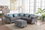 Maddie Gray Velvet 5-Seater Sectional Sofa with Storage Ottoman - Home Elegance USA