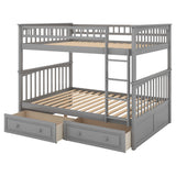 Full over Full Bunk Bed with Drawers, Convertible Beds, Gray(OLD SKU:SM000241AAE) - Home Elegance USA