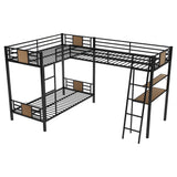 L-Shaped Twin over Twin Bunk Bed with Twin Size Loft Bed with Desk and Shelf ,Brown - Home Elegance USA