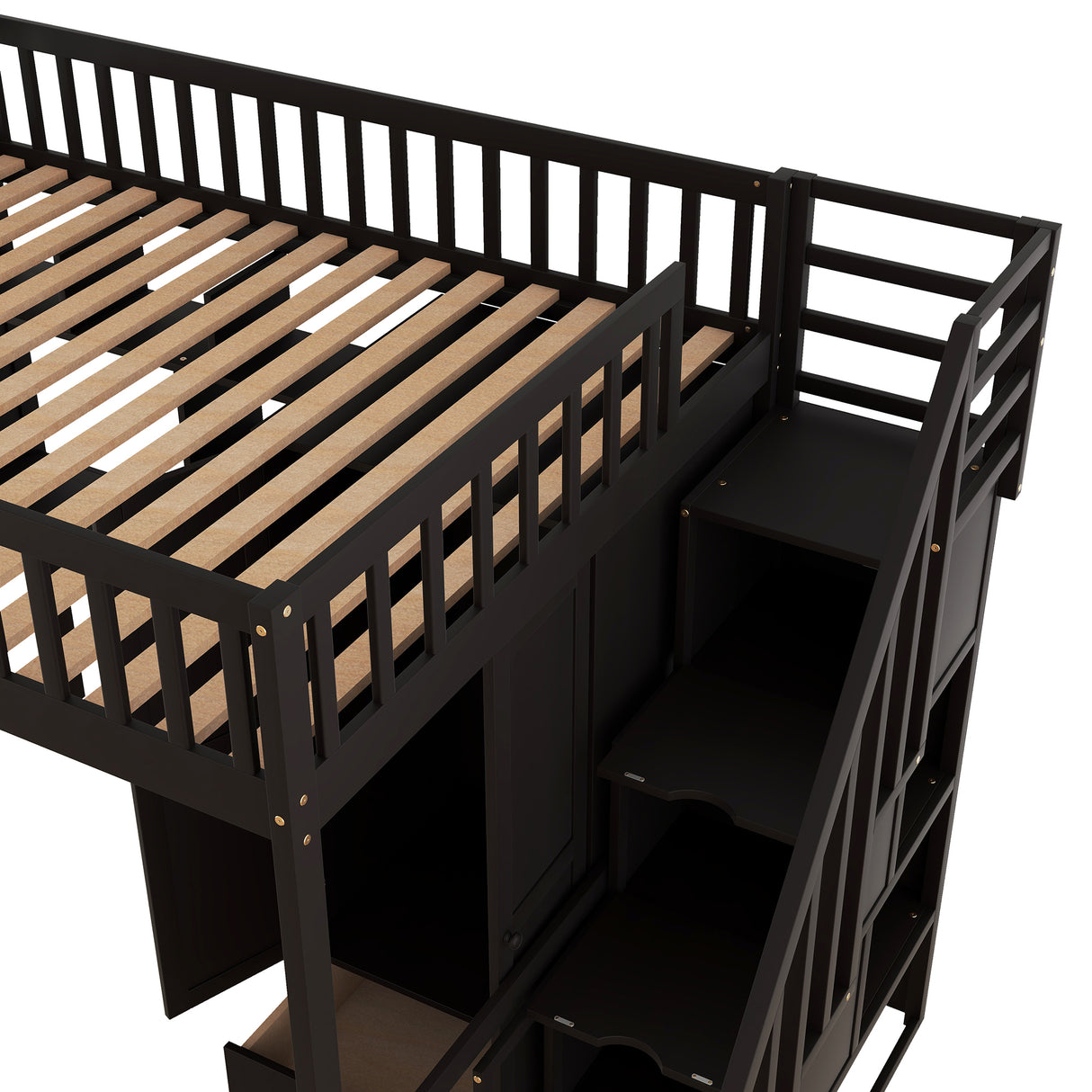 Full size Loft Bed with Bookshelf,Drawers,Desk,and Wardrobe-Espresso - Home Elegance USA