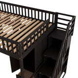 Full size Loft Bed with Bookshelf,Drawers,Desk,and Wardrobe-Espresso - Home Elegance USA