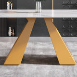 63"Modern artificial stone white straight edge golden metal leg dining table - 6 people - W1535S00079 - image - 10