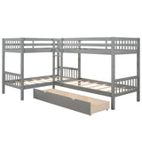 Twin L-Shaped Bunk bed with Drawers-Gray(OLD SKU :LP000038AAE) - Home Elegance USA