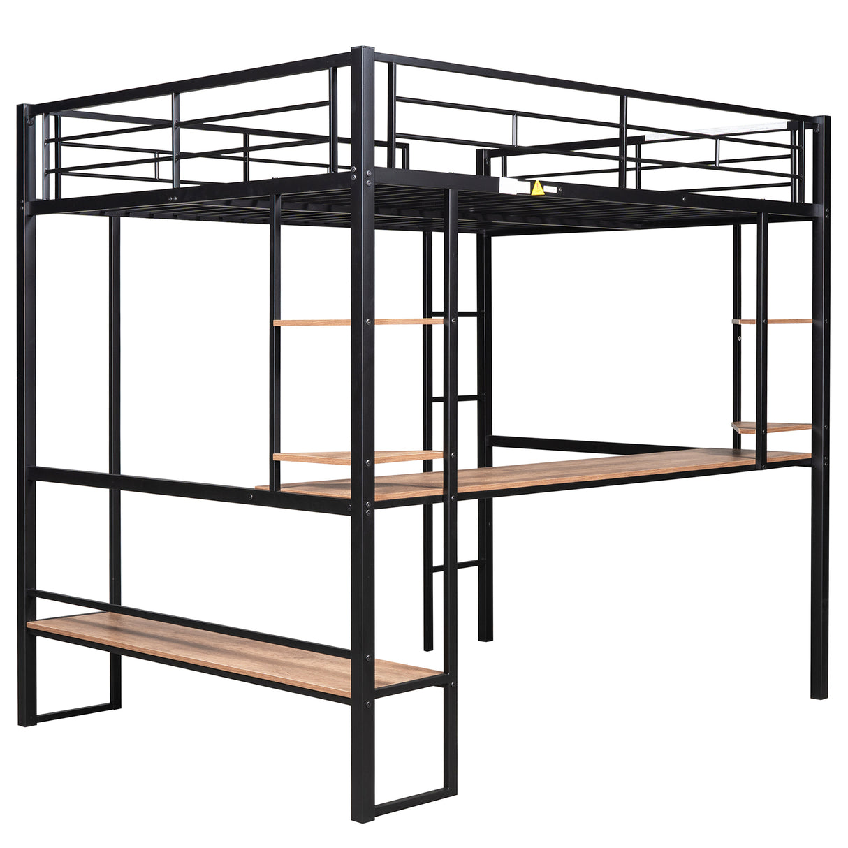 Full Size Loft Metal&MDF Bed with Long Desk and Shelves,Black - Home Elegance USA