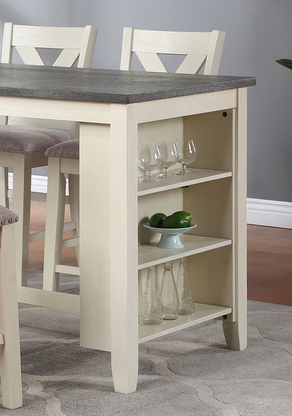 Modern Contemporary 5pc Counter Height High Dining Table w Storage Shelves 4x High Chairs Wooden Kitchen Breakfast Table Dining Room Furniture - Home Elegance USA