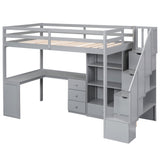 Twin Size Loft Bed with L-Shaped Desk and Drawers, Cabinet and Storage Staircase, Gray - Home Elegance USA