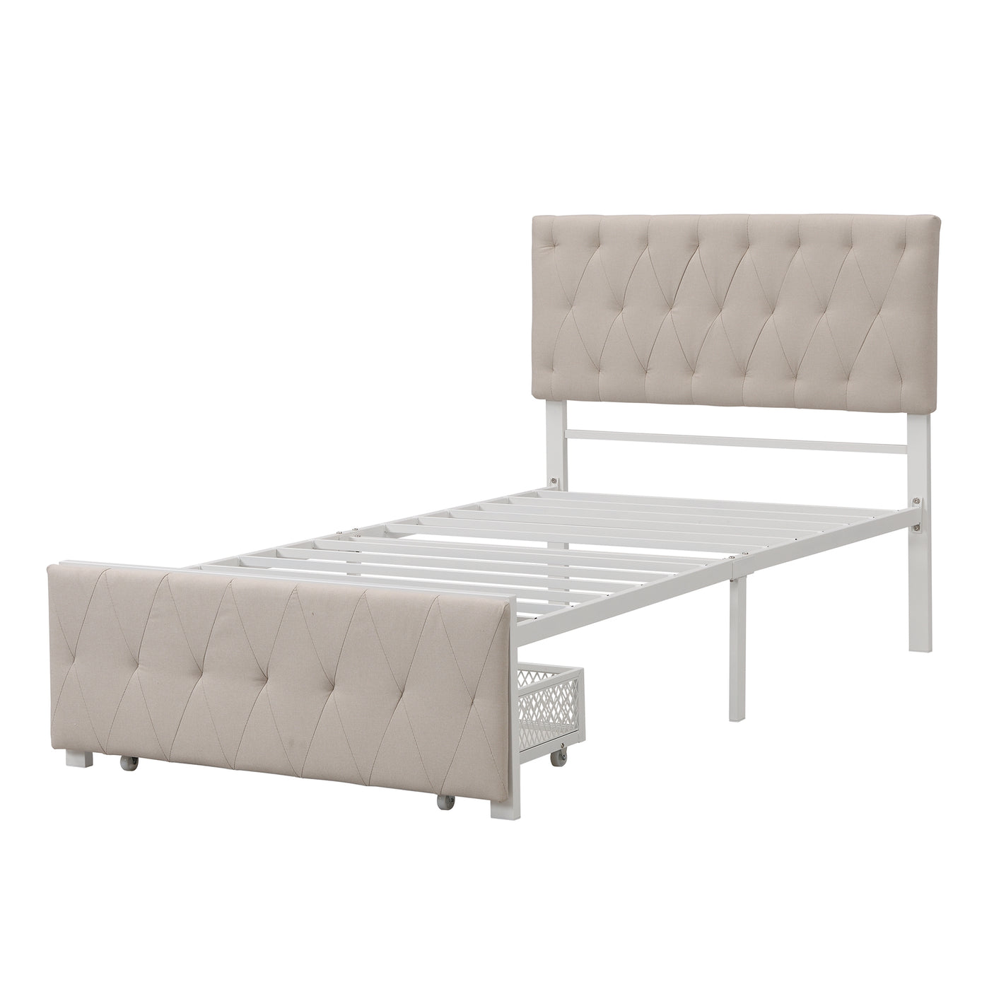 Twin Size Storage Bed Metal Platform Bed with a Big Drawer - Beige - Home Elegance USA