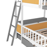 Full over Full Bunk Bed with Twin Size Trundle , Farmhouse Bed with Storage Box and Drawer - Yellow - Home Elegance USA