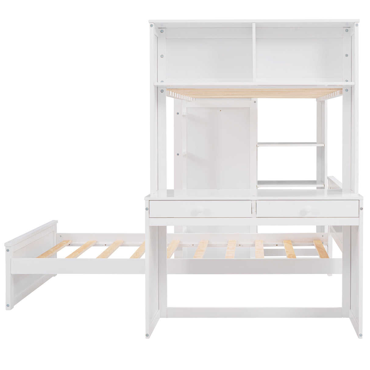 Twin size Loft Bed with a Stand-alone bed, Shelves,Desk,and Wardrobe-White - Home Elegance USA