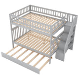 Full over Full Bunk Bed with Trundle and Staircase,Gray - Home Elegance USA