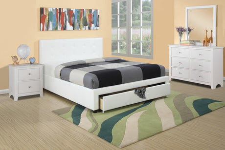 Bedroom Furniture White Storage Under Bed Queen Size bed Faux Leather upholstered - Home Elegance USA