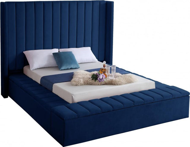 Meridian Furniture - Kiki Velvet King Bed In Navy - Kikinavy-K