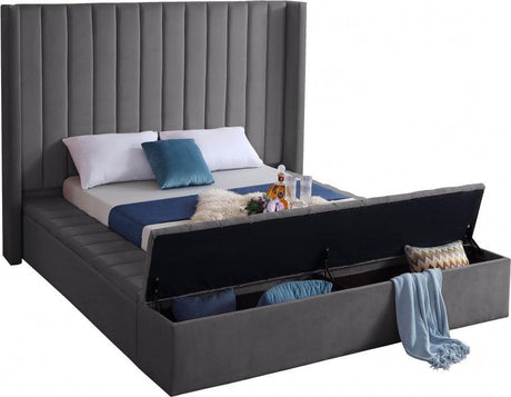 Meridian Furniture - Kiki Velvet Queen Bed In Grey - Kikigrey-Q