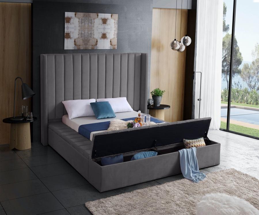 Meridian Furniture - Kiki Velvet Queen Bed In Grey - Kikigrey-Q