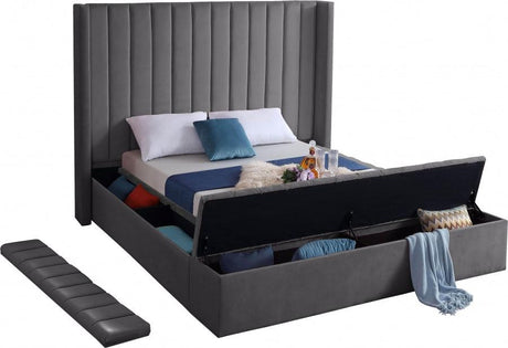 Meridian Furniture - Kiki Velvet Queen Bed In Grey - Kikigrey-Q