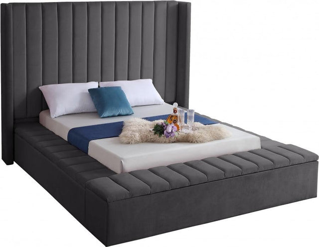 Meridian Furniture - Kiki Velvet Queen Bed In Grey - Kikigrey-Q