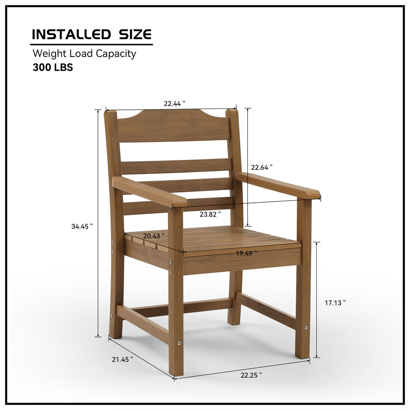 Patio Dining Chair with Armset Set of 2,  HIPS Materialwith Imitation Wood Grain Wexture, Teak