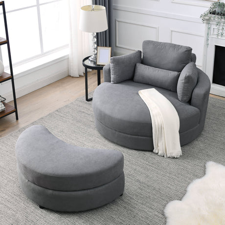 [Video] Welike Swivel Accent Barrel Modern Dark Grey Sofa Lounge Club Big Round Chair with Storage Ottoman Linen Fabric for Living Room Hotel with Pillows,2PCS. Home Elegance USA