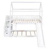 Twin Over Twin Bunk Bed with Drawers and Slide, House Bed with Slide,White(OLD SKU :LT000215AAK) - Home Elegance USA