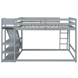 Full over Full Bunk Bed with Ladder, Slide and Shelves, Gray - Home Elegance USA