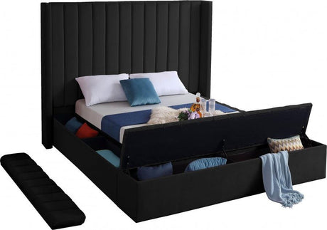 Meridian Furniture - Kiki Velvet Queen Bed In Black - Kikiblack-Q