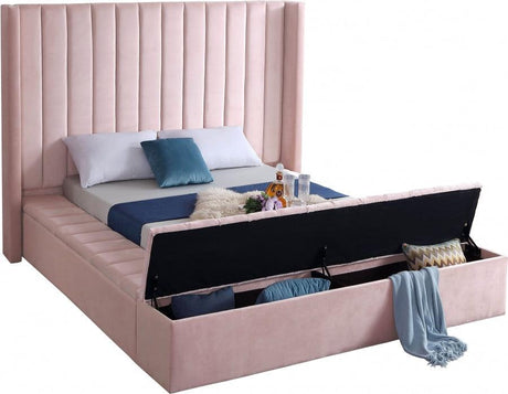 Meridian Furniture - Kiki Velvet Queen Bed In Pink - Kikipink-Q