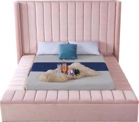 Meridian Furniture - Kiki Velvet Queen Bed In Pink - Kikipink-Q