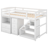 Twin Size Loft Bed with Multifunctional Movable Built-in Desk and and Staircase,White(OLD SKU:GX000925AAK) - Home Elegance USA