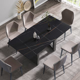 70.87" modern artificial stone black straight edge black metal leg dining table-can accommodate 6-8 people - Home Elegance USA