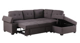 Katie Brown Linen Sleeper Sectional Sofa with Storage Ottoman, Storage Arm - Home Elegance USA