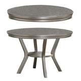 Formal Traditional Dining Table Round Table Silver Hue 5pc Dining Table w Shelf 4x Side Chairs Tufted Back Dining Room Furniture - Home Elegance USA