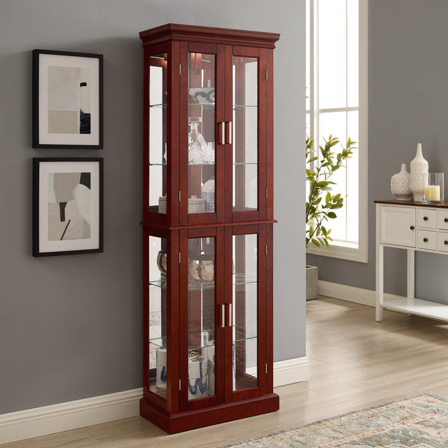 Curio Cabinet Lighted Curio Diapaly Cabinet with Adjustable Shelves and Mirrored Back Panel, Tempered Glass Doors (Walnut, 6 Tier), (E26 light bulb not included) Home Elegance USA